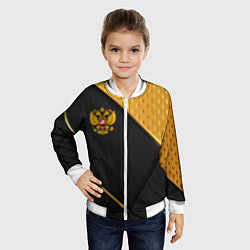 Бомбер детский Герб России на черном фоне с золотыми вставками, цвет: 3D-белый — фото 2