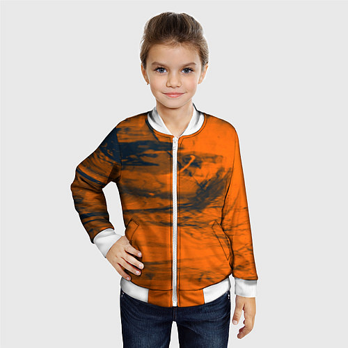 Детский бомбер Абстрактная оранжевая поверхность и чёрные тени / 3D-Белый – фото 4
