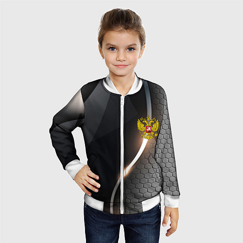 Детский бомбер Герб РФ киберпанк / 3D-Белый – фото 4
