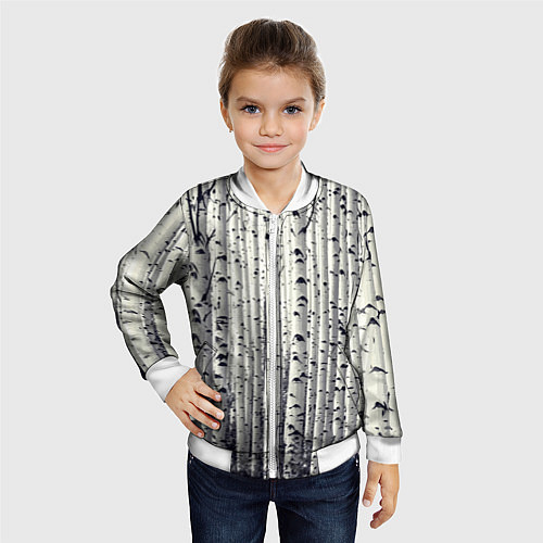 Детский бомбер Русские берёзки - роща / 3D-Белый – фото 4