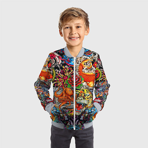Детский бомбер Красочная иллюстрация / 3D-Серый – фото 3