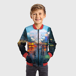 Бомбер детский Город через дождевое стекло, цвет: 3D-красный — фото 2