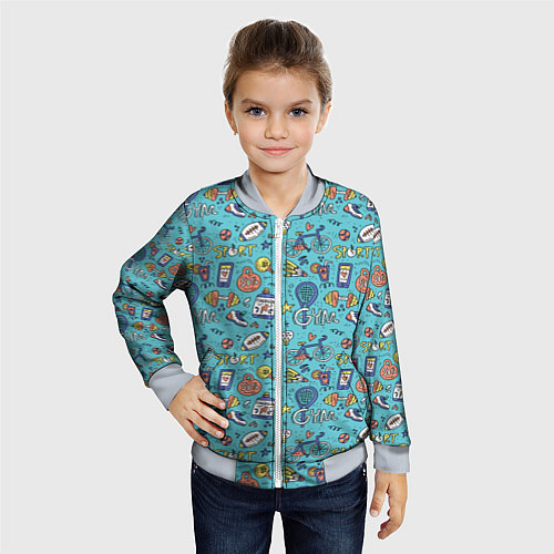 Детский бомбер Спортивный инвентарь и напитки / 3D-Серый – фото 4