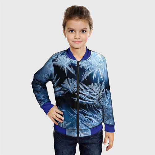 Детский бомбер Морозный узор на стекле / 3D-Синий – фото 4