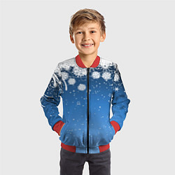 Бомбер детский Снежный узор на синем фоне, цвет: 3D-красный — фото 2