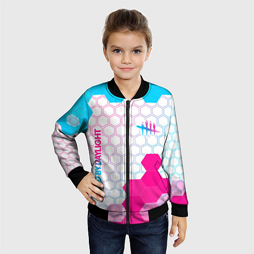 Детский бомбер Dead by Daylight neon gradient style: надпись, сим / 3D-Черный – фото 4