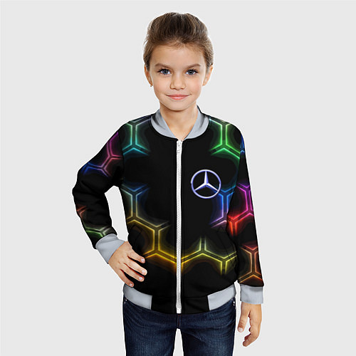Детский бомбер Mercedes - neon pattern / 3D-Серый – фото 4