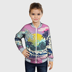 Бомбер детский Штормовые океанские волны и пальмы, цвет: 3D-серый — фото 2