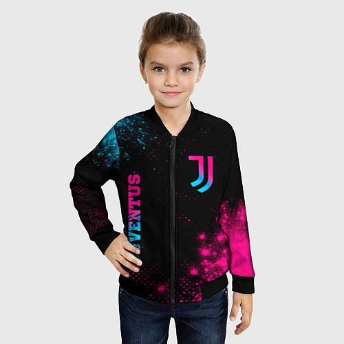 Детский бомбер Juventus - neon gradient: надпись, символ / 3D-Черный – фото 4