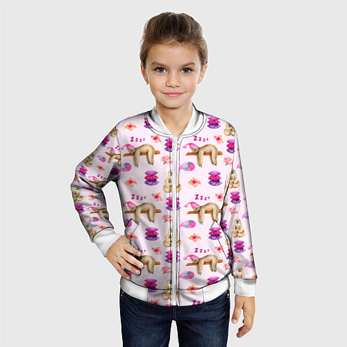 Детский бомбер Сонный ленивец с подушками / 3D-Белый – фото 4