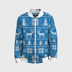 Детский бомбер Рождественский синий свитер с оленями