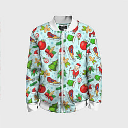 Бомбер детский Новогодний паттерн, цвет: 3D-белый