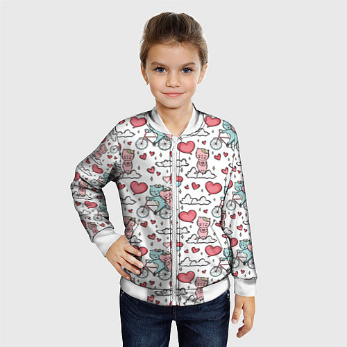 Детский бомбер Влюблённые кот и кошка на велосипеде / 3D-Белый – фото 4