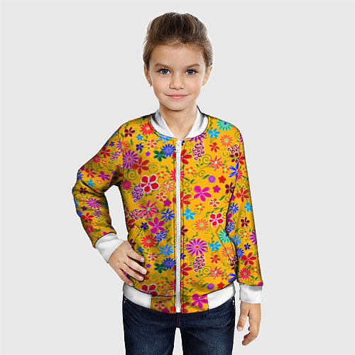 Детский бомбер Нарисованные цветы - орнамент / 3D-Белый – фото 4