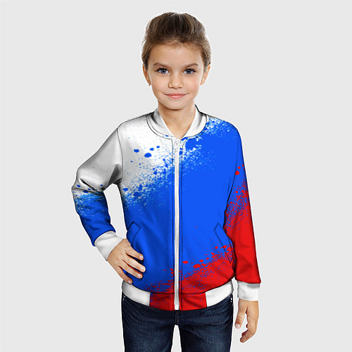 Детский бомбер Флаг России - триколор / 3D-Белый – фото 4