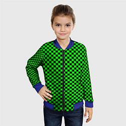Бомбер детский Зелёная шахматка - паттерн, цвет: 3D-синий — фото 2