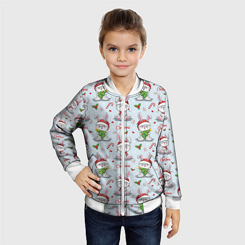 Детский бомбер Милые новогодние кролики / 3D-Белый – фото 4