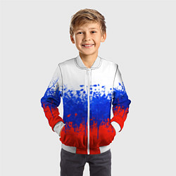 Бомбер детский Флаг России с горизонтальными подтёками, цвет: 3D-белый — фото 2