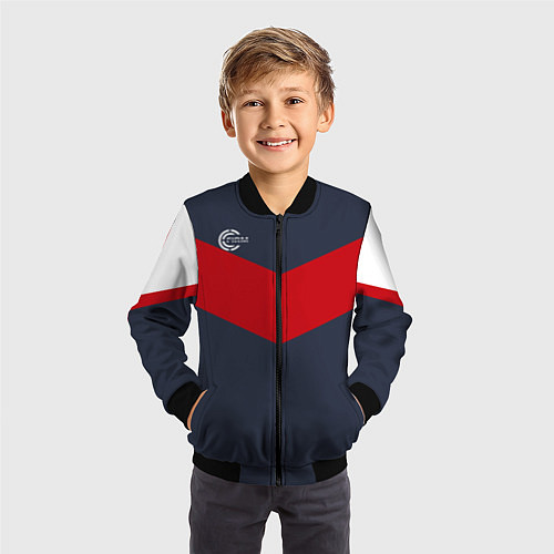 Детский бомбер FIRM темно-синий с красной полосой / 3D-Черный – фото 3