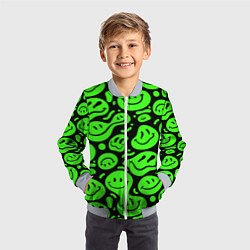 Бомбер детский Психоделические смайлы - салатовый неон, цвет: 3D-серый — фото 2