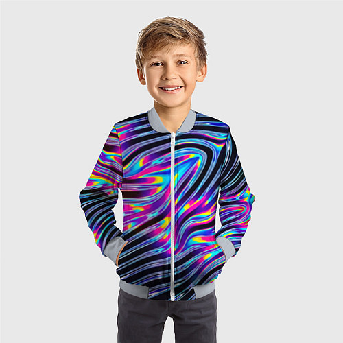 Детский бомбер Голографические полосы / 3D-Серый – фото 3