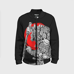 Бомбер детский Самурай с мечом на черном фоне, цвет: 3D-черный