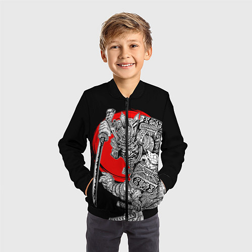 Детский бомбер Самурай с мечом на черном фоне / 3D-Черный – фото 3