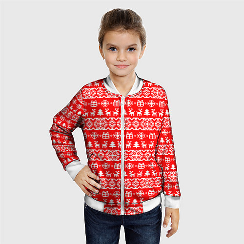 Детский бомбер New Years winter pattern / 3D-Белый – фото 4