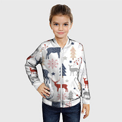 Бомбер детский Олени в новогоднем лесу, цвет: 3D-белый — фото 2