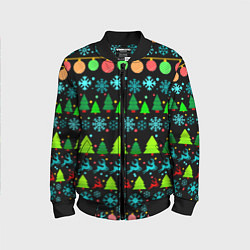 Бомбер детский Узор с ёлками и оленями, цвет: 3D-черный