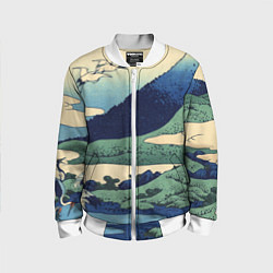 Бомбер детский Журавли - японский художник Хокусай Фудзи, цвет: 3D-белый