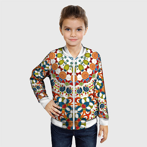 Детский бомбер Разноцветный этнический орнамент / 3D-Белый – фото 4