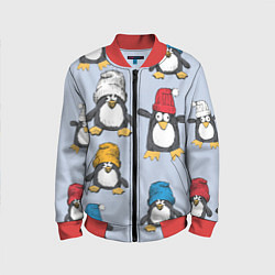 Бомбер детский Смешные пингвины, цвет: 3D-красный