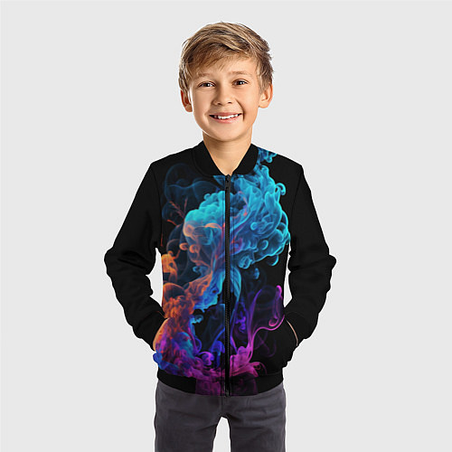 Детский бомбер Неоновый цветной дым на черном фоне / 3D-Черный – фото 3