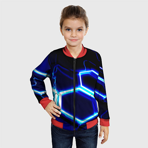 Детский бомбер Neon abstraction plates storm / 3D-Красный – фото 4