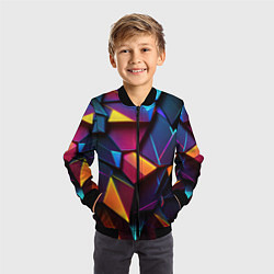 Бомбер детский Неоновые абстрактные плиты, цвет: 3D-черный — фото 2