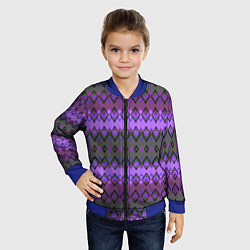 Бомбер детский Серо-фиолетовый этнический геометрический узор, цвет: 3D-синий — фото 2