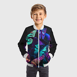 Бомбер детский Много неоновых бабочек, цвет: 3D-белый — фото 2