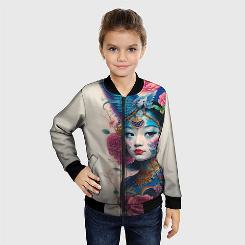 Детский бомбер Japan girl - tattoo - art / 3D-Черный – фото 4