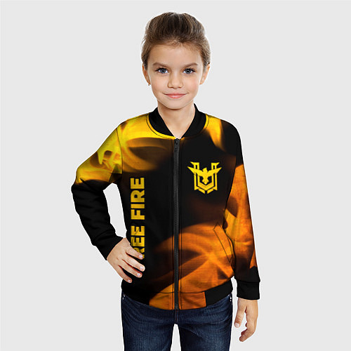 Детский бомбер Free Fire - gold gradient: надпись, символ / 3D-Черный – фото 4