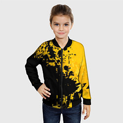 Бомбер детский Пятна черной краски на желтом фоне, цвет: 3D-черный — фото 2