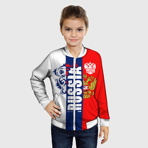 Детский бомбер Russia national team: white blue red / 3D-Белый – фото 4