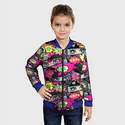 Бомбер детский Глаза аниме-девушки: cool pattern, цвет: 3D-синий — фото 2