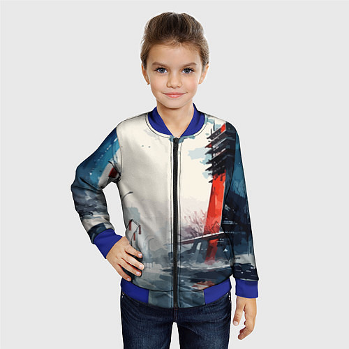 Детский бомбер Наш город - коллекция Бело-сине-красный - Хуф и Ся / 3D-Синий – фото 4