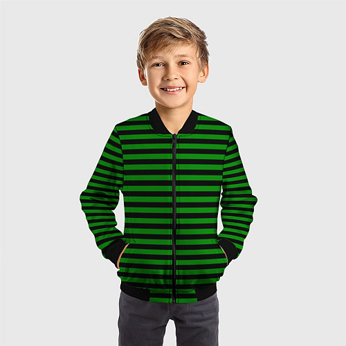 Детский бомбер Черно-зеленые полосы / 3D-Черный – фото 3