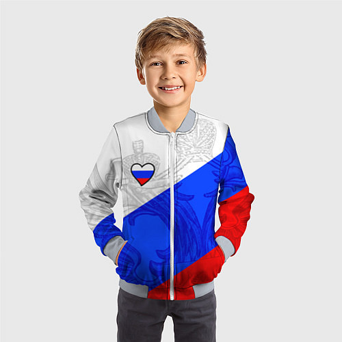 Детский бомбер Сердечко - Россия / 3D-Серый – фото 3
