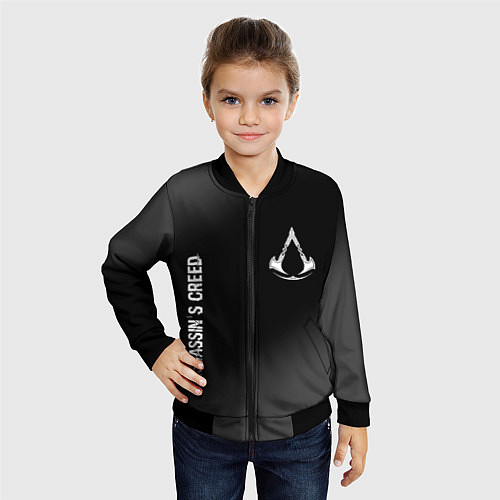 Детский бомбер Assassins Creed glitch на темном фоне: надпись, си / 3D-Черный – фото 4