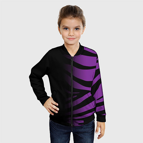 Детский бомбер Фиолетовый с черными полосками зебры / 3D-Черный – фото 4