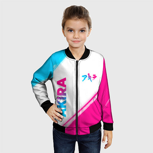 Детский бомбер Akira neon gradient style: надпись, символ / 3D-Черный – фото 4