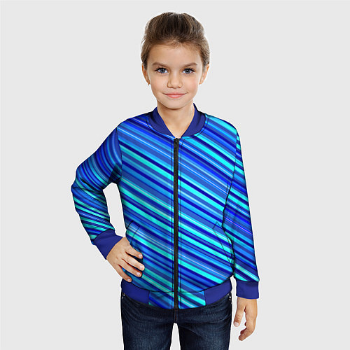 Детский бомбер Сине голубые узорчатые полосы / 3D-Синий – фото 4